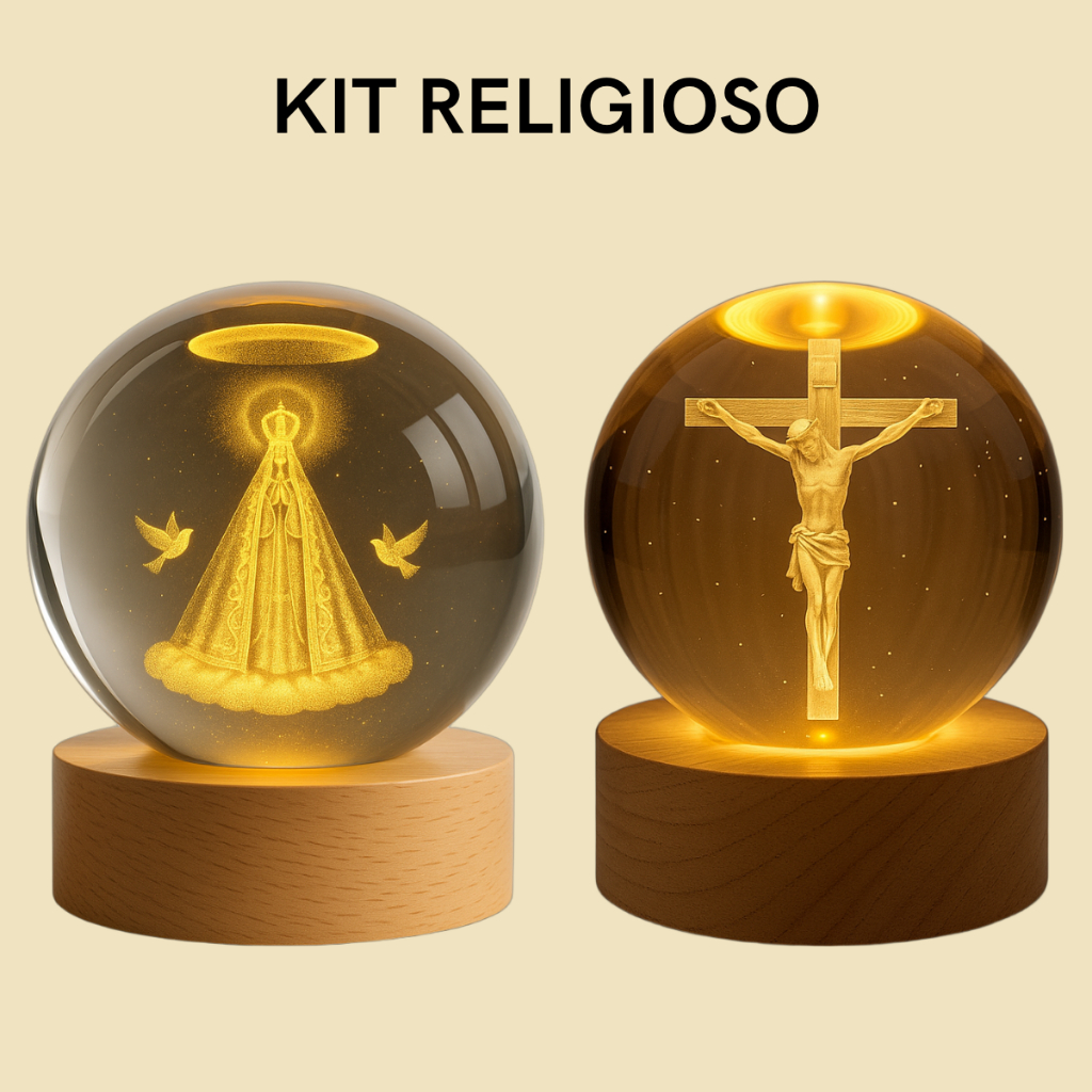 KIT 2 Luminárias de Mesa para Quarto Abajur Cabeceira Decorativo Nossa Senhora Aparecida Jesus 3D
