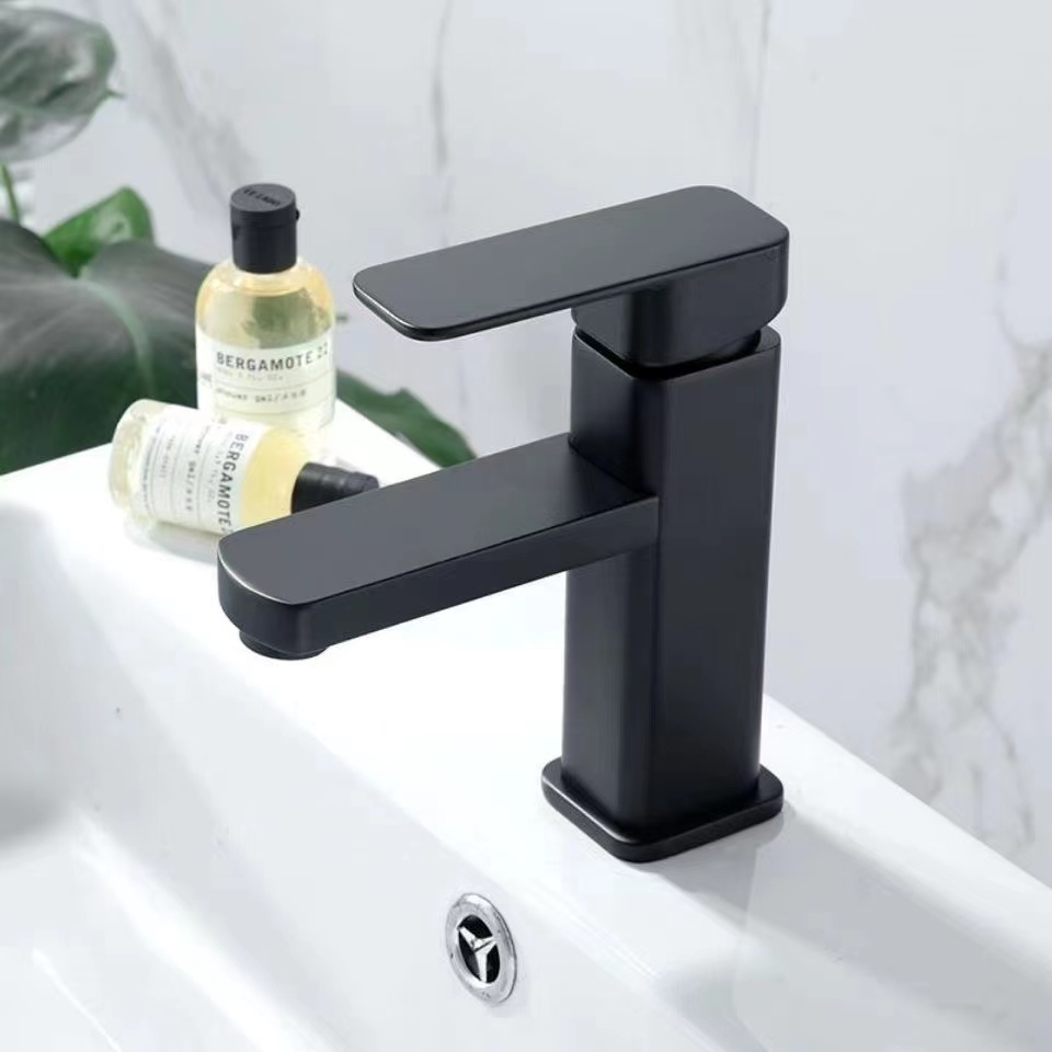 Torneira quadrada preta quente e fria torneira de armário de banheiro preto torneira de pintura de furo único