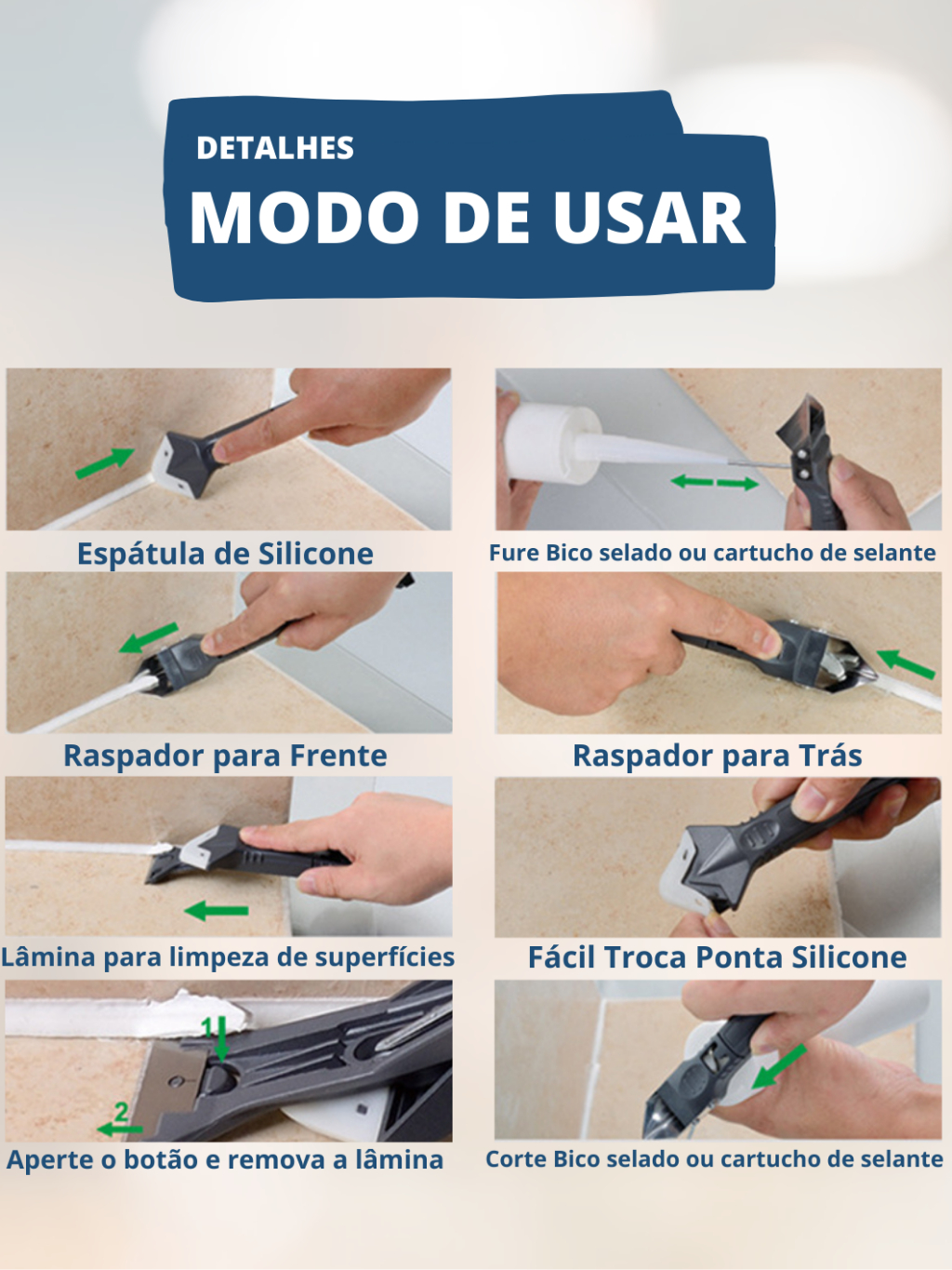 Espátula Para Aplicar e Raspar Rejunte Aplicação Silicone Plástico Raspador Remover Silicone Velho Multiuso 3 em 1 Parede Argamassa Insulfilm Epóxi Ferramenta de Limpeza e Acabamento Piso Massa Calafetagem Remove Rebarba Lâmina de Aço Inoxidável 50mm