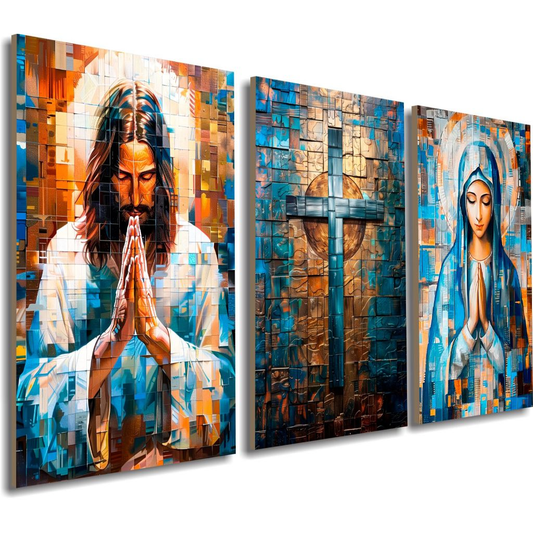 Quadro Decorativo Exclusivo Religioso Jesus Cristo Maria Cruz Sagrada Decoração Religiosa Sala