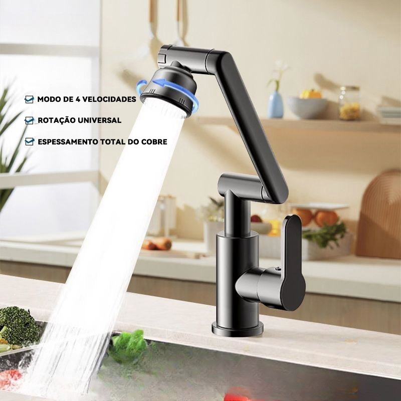 Torneira de 1080° graus giratória de água quente e fria torneira de cozinha moderna giratória para casa-Com mangueira