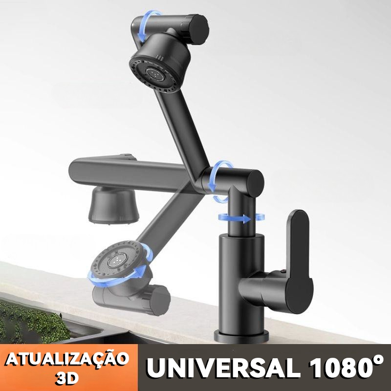 Torneira de 1080° graus giratória de água quente e fria torneira de cozinha moderna giratória para casa-Com mangueira