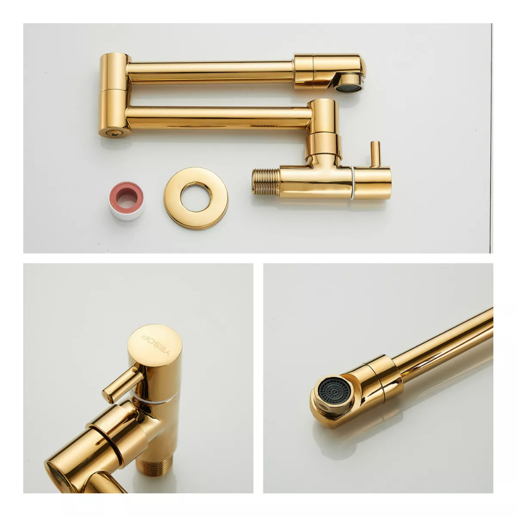 Torneira Gourmet De Pia Cozinha Parede Flexível 1/4V Dourado Brilhante Yesop