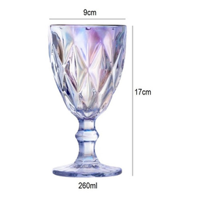 Jogo de 6 Taças de Vidro Diamond Transparente Ambar Furta Cor Verde Azul Fume Bico De Jaca 330ml