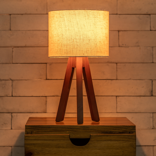 Abajur De Madeira Rustico Tripe Luminaria De Mesa Bivolt