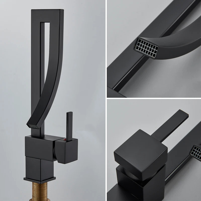 Quadrada Torneira Banheiro Dourada Quente E Fria Torneira De Lavabo Armário Preto Torneira