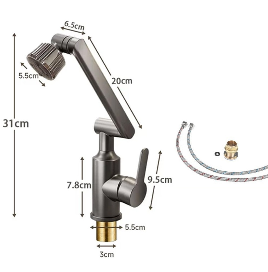 Torneira de 1080° graus giratória de água quente e fria torneira de cozinha moderna giratória para casa-Com mangueira