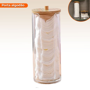 Organizador Algodão E Cotonetes Acrílico Tampa Bambu Kit