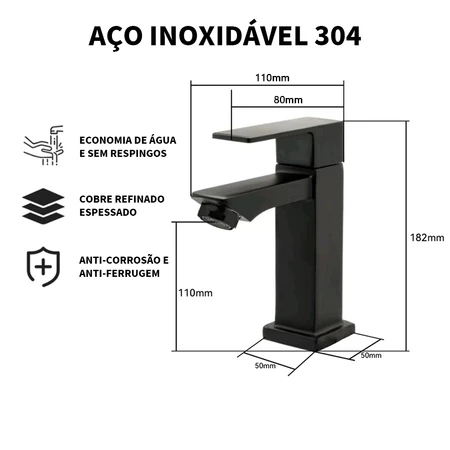 Torneira Banheiro Preta SquareLux