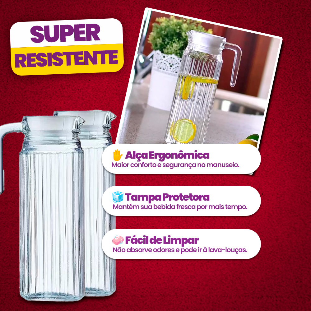 Kit 2 Jarras De Vidro Suíça 1 Litro Jarra Para Suco Água Vidro Resistente - COMPRE 1 LEVE 2