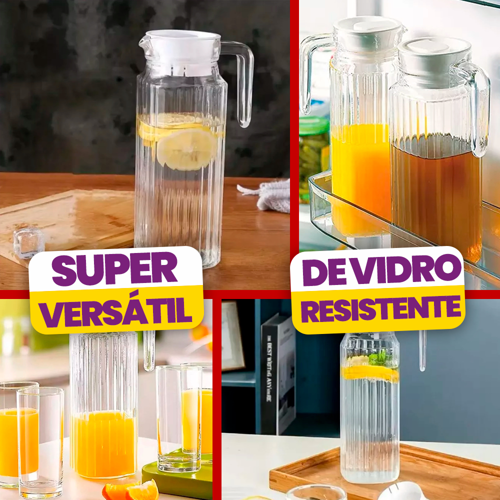 Kit 2 Jarras De Vidro Suíça 1 Litro Jarra Para Suco Água Vidro Resistente - COMPRE 1 LEVE 2