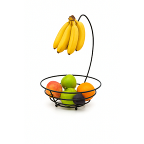 Fruteira Aramada Redonda Com Suporte Cesta Para Banana Arthi Preta Black Cesta Organizador De Frutas