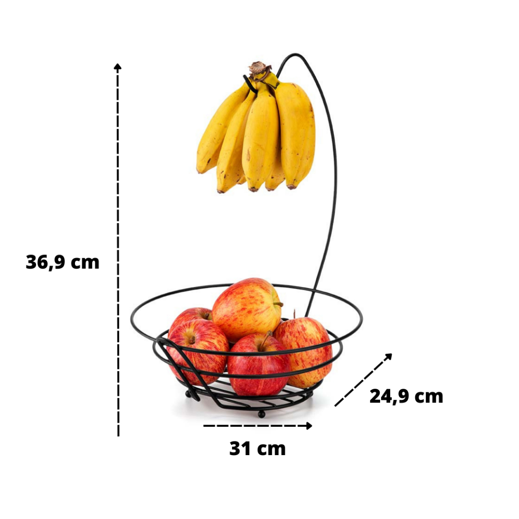Fruteira Aramada Redonda Com Suporte Cesta Para Banana Arthi Preta Black Cesta Organizador De Frutas