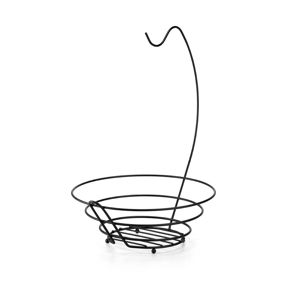 Fruteira Aramada Redonda Com Suporte Cesta Para Banana Arthi Preta Black Cesta Organizador De Frutas