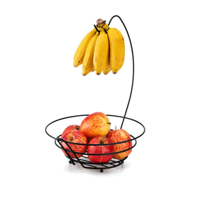 Fruteira Aramada Redonda Com Suporte Cesta Para Banana Arthi Preta Black Cesta Organizador De Frutas