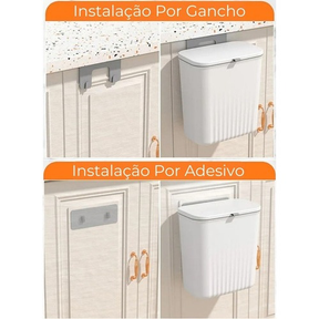Lixeira Suspensa Com Tampa 9 Litros Suporte De Adesivos E Alça De Pentura Para Cozinha E Banheiro