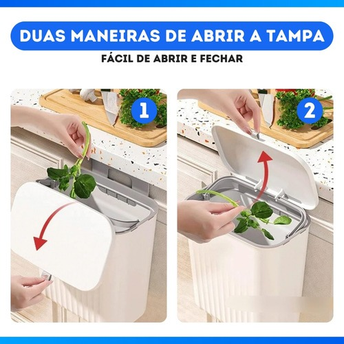 Lixeira Suspensa Com Tampa 9 Litros Suporte De Adesivos E Alça De Pentura Para Cozinha E Banheiro