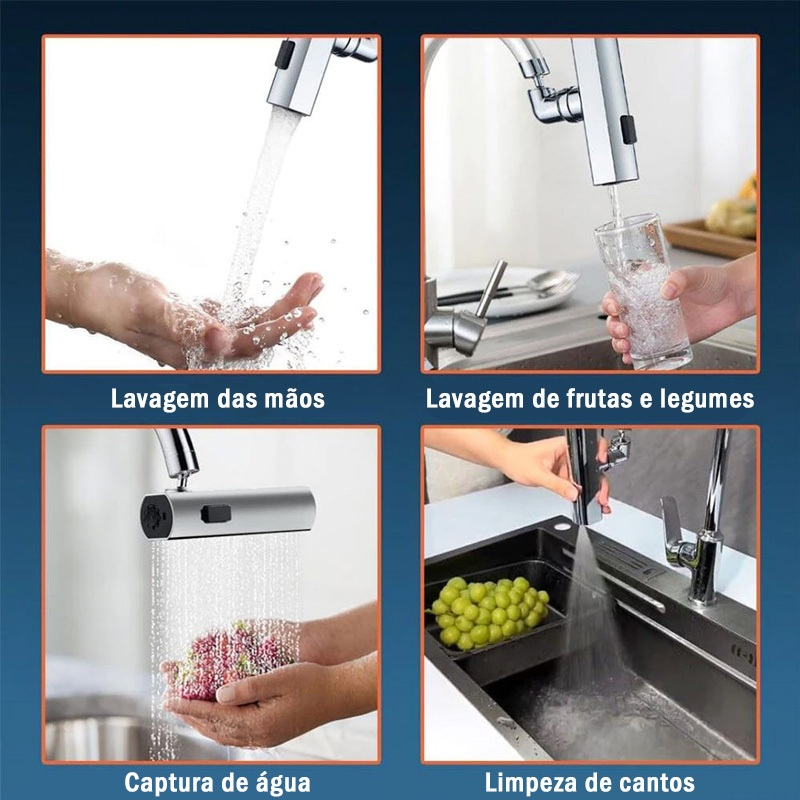 4 modos, rotação de 360°, torneira de cozinha, torneira flexível em cascata