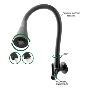 Torneira De Cozinha FLEXÍVEL PRETO FOSCO De Parede Luxuosa Design Lavatório Resistente