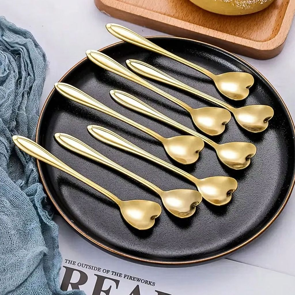 Kit Colher Coração Fofa para Cozinha Mesa Posta Douradas Café Sobremesa Chá Aço Inoxidável
