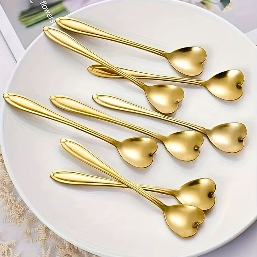 Kit Colher Coração Fofa para Cozinha Mesa Posta Douradas Café Sobremesa Chá Aço Inoxidável