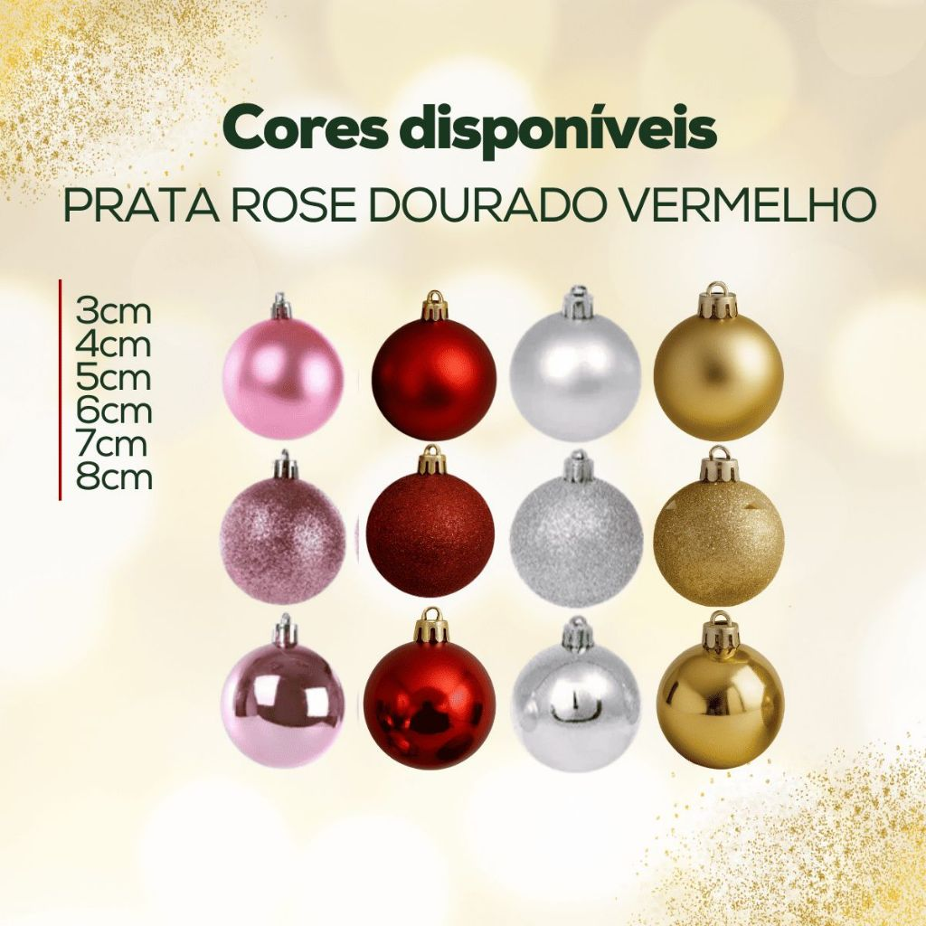 Kit Bolinhas de Árvore de Natal 3cm /4cm/5cm/6cm/7cm/8cm Mista Lisa Fosca Glitter Decoração Natalina