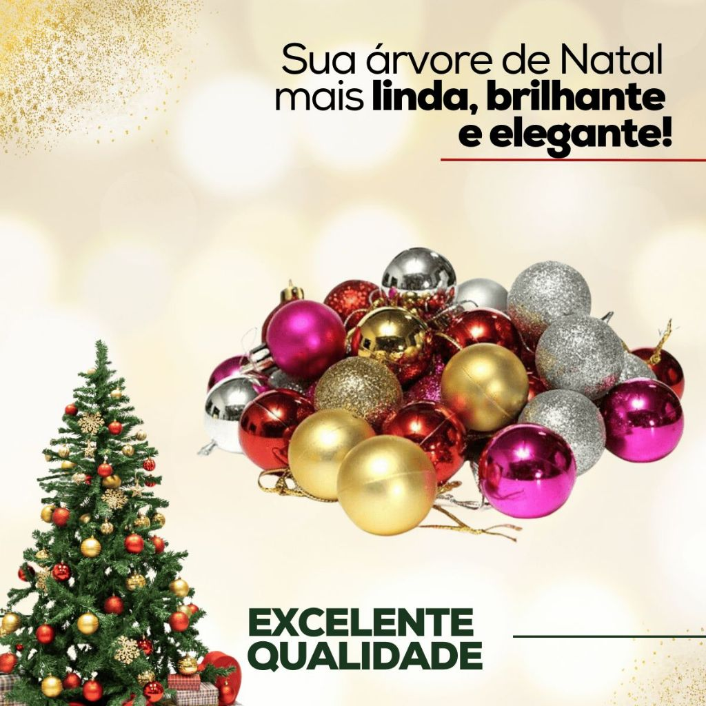 Kit Bolinhas de Árvore de Natal 3cm /4cm/5cm/6cm/7cm/8cm Mista Lisa Fosca Glitter Decoração Natalina