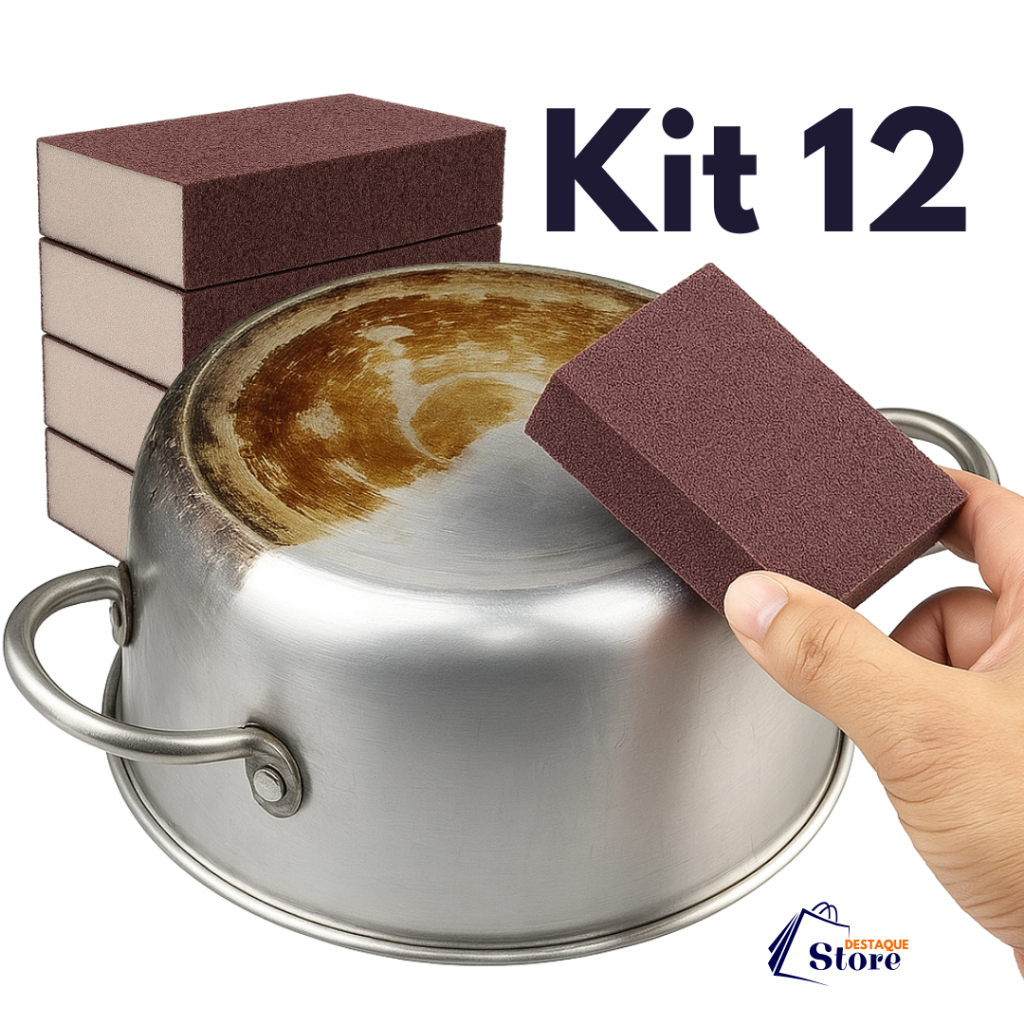 Kit 12 Esponja Magica Limpeza Pesada Tira Manchas Ferrugem Riscos