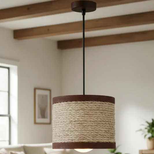 Luminária Mini Pendente Lustre Madeira Retrô Vintage 17cm