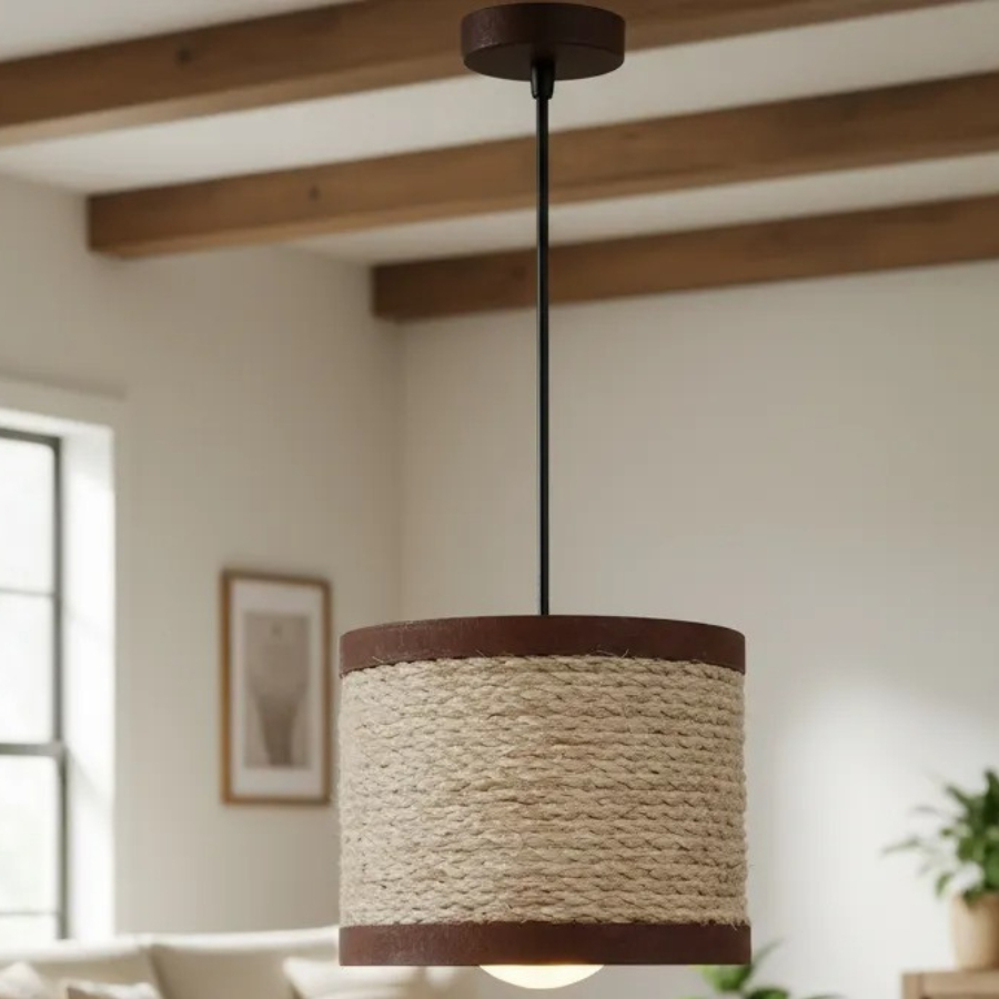 Luminária Mini Pendente Lustre Madeira Retrô Vintage 17cm