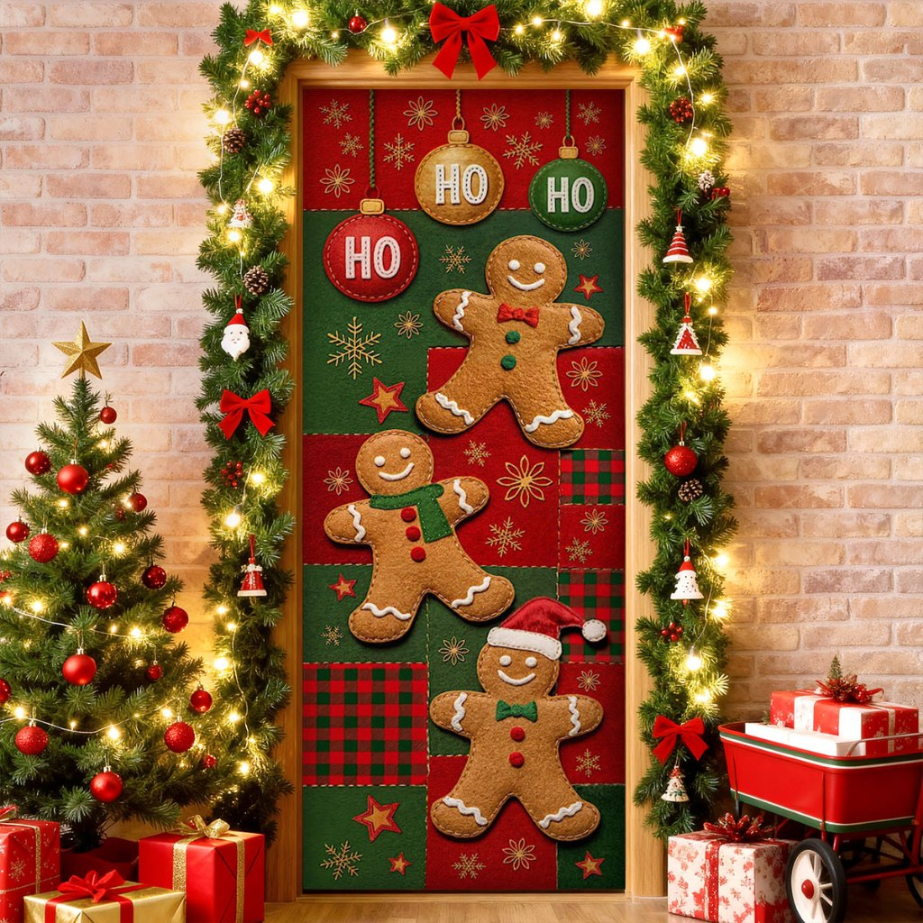 Capa de Porta Decoração Natal Em Tecido Sublimado Retangular Veste Porta C/Elástico