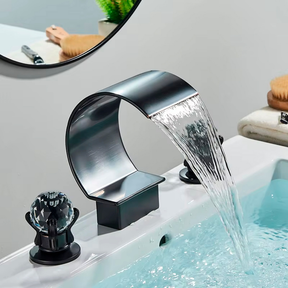 Torneira Misturador Lavatório Banheiro Dourado/Cromado Conjunto Metal Com Duplo Alças