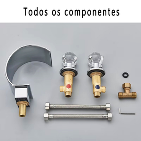 Torneira Misturador Lavatório Banheiro Dourado/Cromado Conjunto Metal Com Duplo Alças