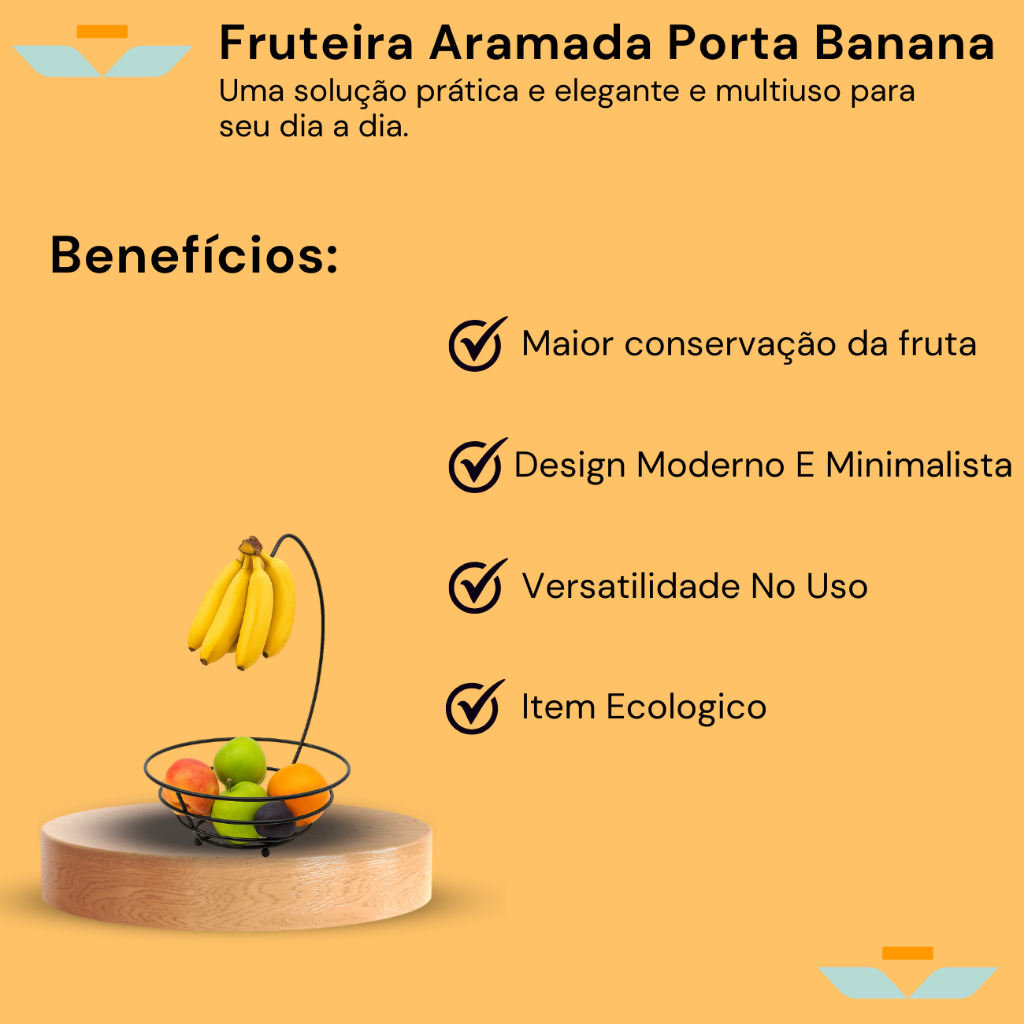 Fruteira Aramada Redonda Com Suporte Cesta Para Banana Arthi Preta Black Cesta Organizador De Frutas