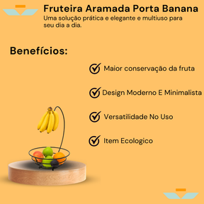 Fruteira Aramada Redonda Com Suporte Cesta Para Banana Arthi Preta Black Cesta Organizador De Frutas