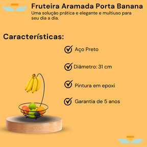 Fruteira Aramada Redonda Com Suporte Cesta Para Banana Arthi Preta Black Cesta Organizador De Frutas