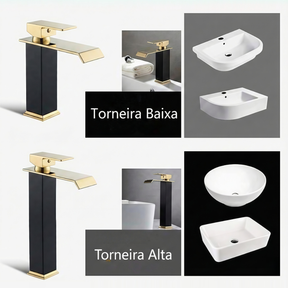 Torneira Pia Banheiro Dourada Preta Lavatorio Misturador Monocomando Luxo Bica Baixa 18cm Yesop