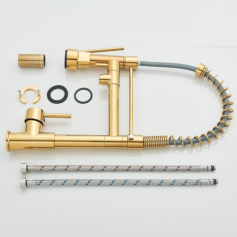 Torneira Cozinha Gourmet Monocomando Com Spray Extensor Dourado