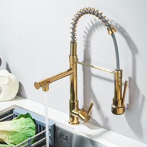 Torneira Cozinha Gourmet Monocomando Com Spray Extensor Dourado