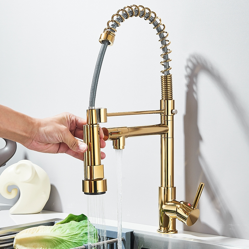 Torneira Cozinha Gourmet Monocomando Com Spray Extensor Dourado