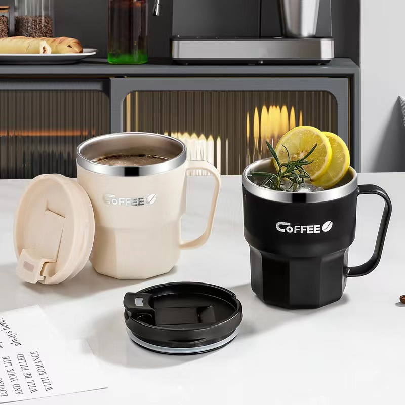 Caneca De Café de Aço Inox Copo Térmica 400ml Capa Resistente Ao Calor Alça Criativa Escritório Casa