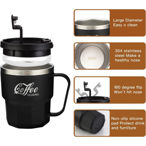 Caneca De Café de Aço Inox Copo Térmica 400ml Capa Resistente Ao Calor Alça Criativa Escritório Casa