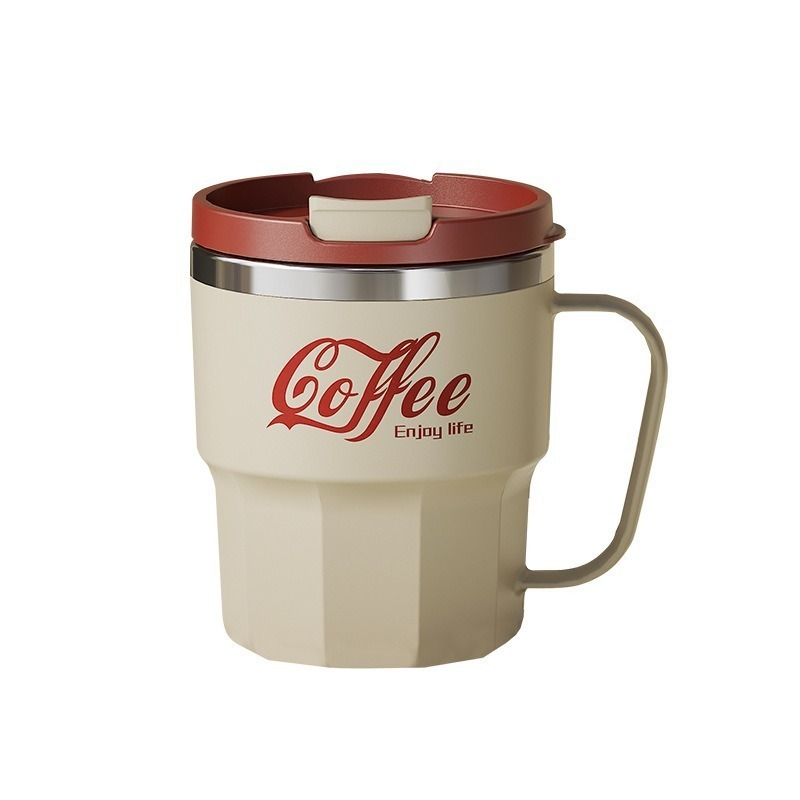 Caneca De Café de Aço Inox Copo Térmica 400ml Capa Resistente Ao Calor Alça Criativa Escritório Casa
