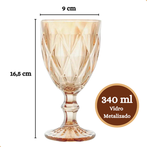 Jogo de 6 Taças de Vidro Diamond Transparente Ambar Furta Cor Verde Azul Fume Bico De Jaca 330ml