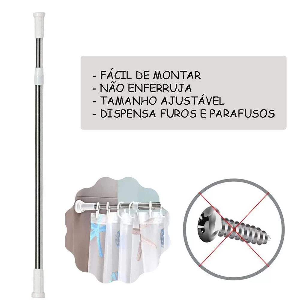 Varão Extensível Resistente em Porta Cortina Box Banheiro Multiuso Alta qualidade