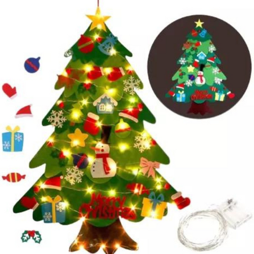 Arvore de natal de feltro velcro com led desmontável com enfeites de natal pendura na parede