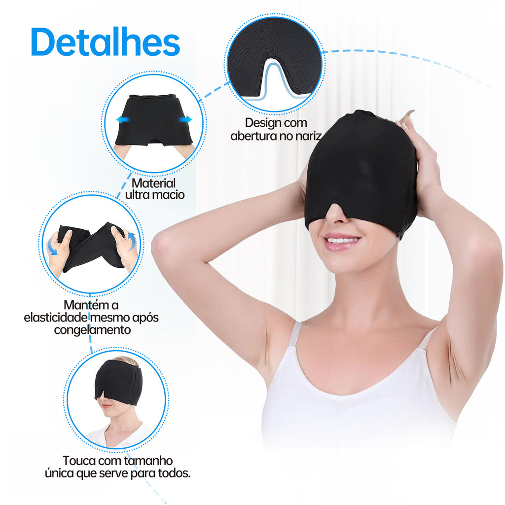 Touca Terapêutica para Dor de Cabeça Alívio da Enxaqueca Compressão Quente e Frio