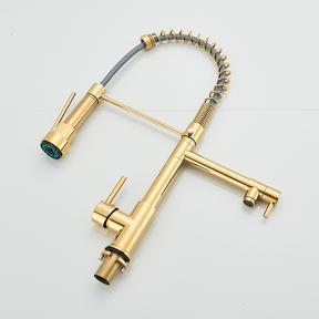 Torneira Cozinha Gourmet Monocomando Com Spray Extensor Dourado