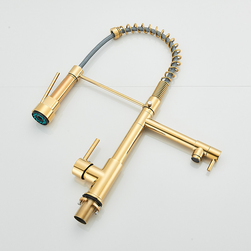 Torneira Cozinha Gourmet Monocomando Com Spray Extensor Dourado