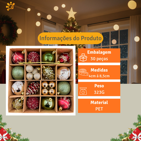 Kit 30 Bolas de Árvore Natalina Enfeites para Natal Decoração Luxo Pisca Pisca Bolinha Loja Casa